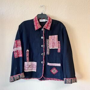 Vintage 1980's Flashback southwestern style patchwork tapestry jacket size XL